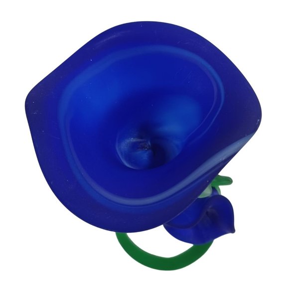 MURANO Cobalt Blue Rose Flower Tulip Art Glass Candle Candlestick Holder Vintage - Picture 10 of 11